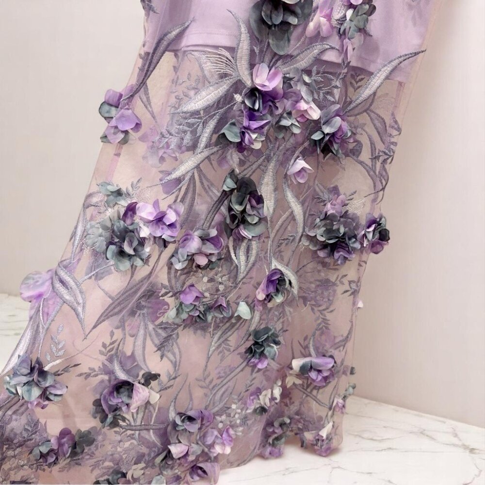 NWT Live Foster 3D Flower & Embroidered Gown Purple Multi - Picture 3 of 5